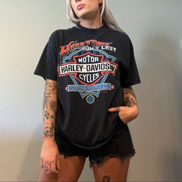 Vintage hard times Harley Davidson T-shirt - Picture 2 of 9